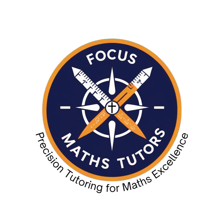 Logo for Focus Maths Tutors, featuring a compass and the slogan "Precision Tutoring for Maths Excellence."